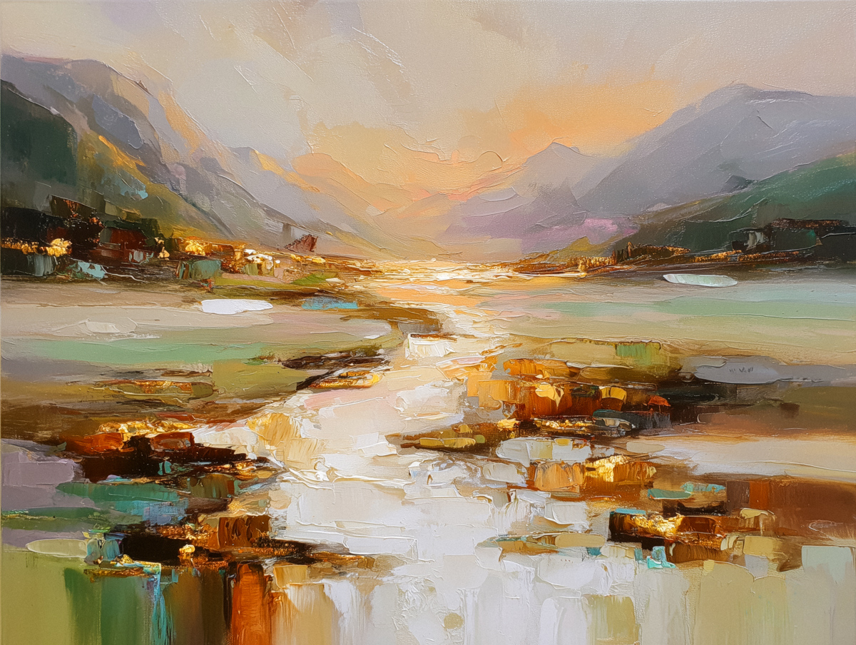 Synthetic Mountain Valley at Sunset