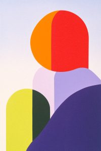 Abstract Geometric Composition with Vibrant Colors and Grain Texture