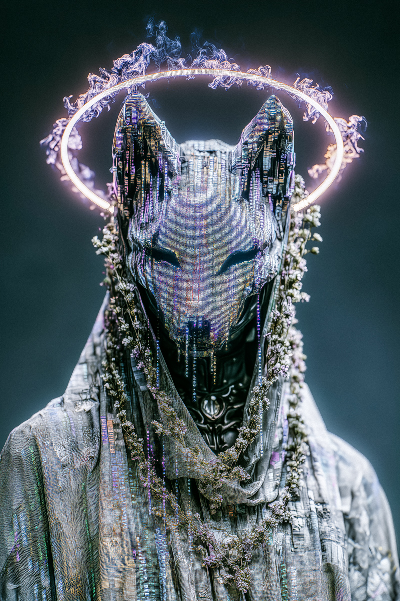 Masked Figure with Glitch Effects