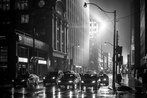 Rain-Slicked Streets Under Film Lights