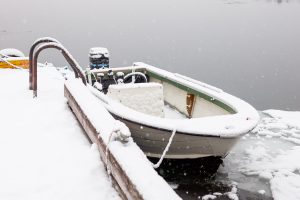 Moored Boat in Snowfall