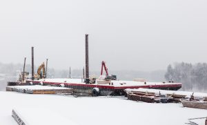 Construction Barge in Fresh Snow