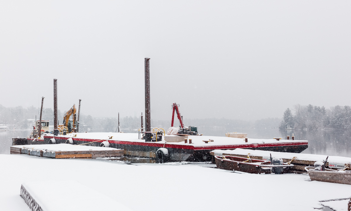 Construction Barge in Fresh Snow
