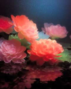 Coral Flowers Over Dark Water