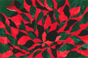 Torn Scraps Converge in Red and Green