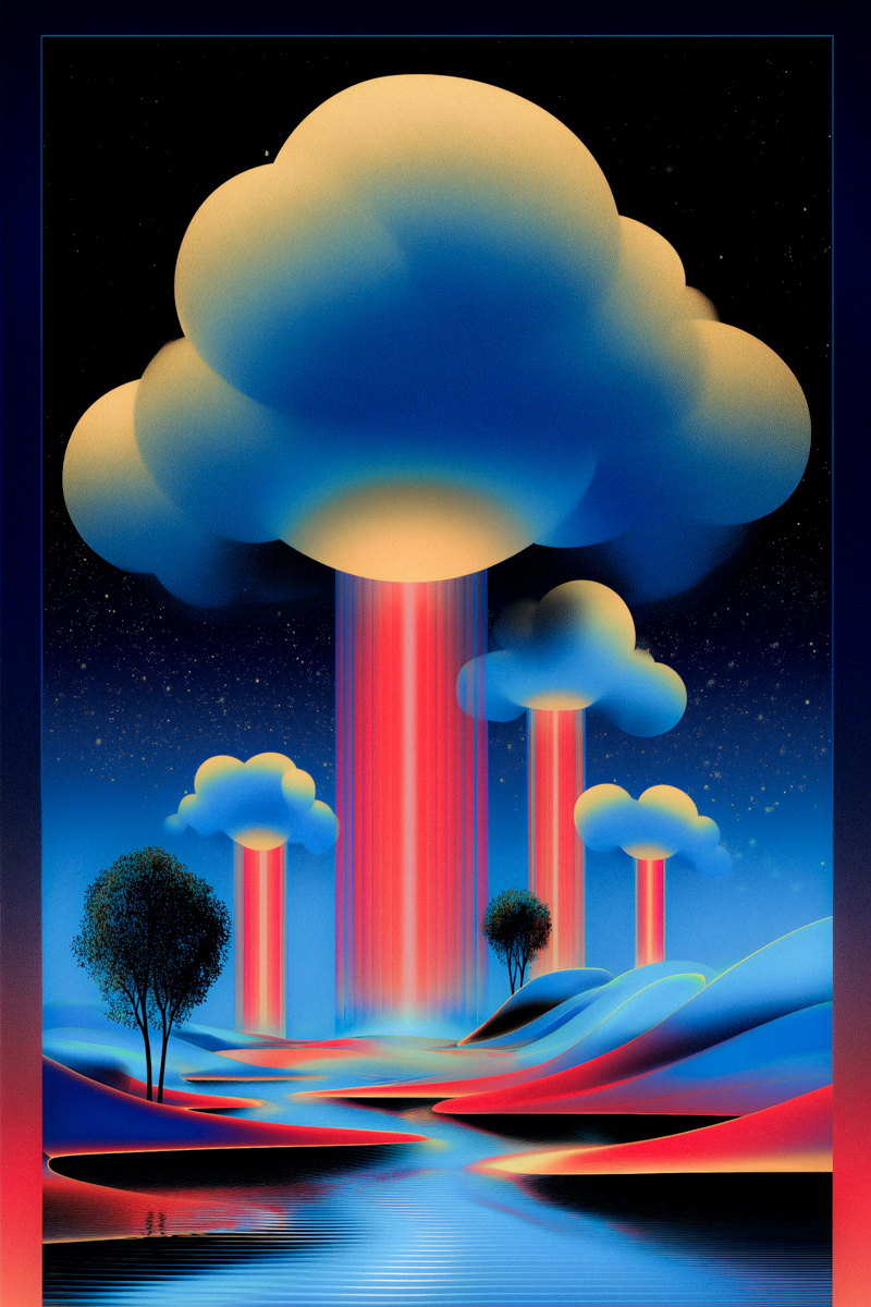Four Columns Over Blue Terrain