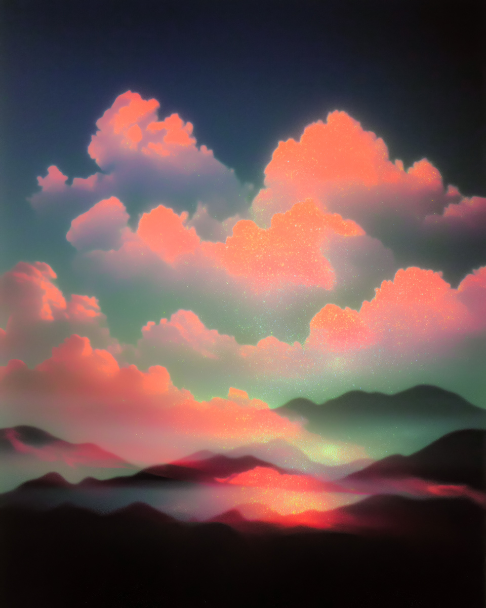 Peach Clouds Over Mountain Ridges