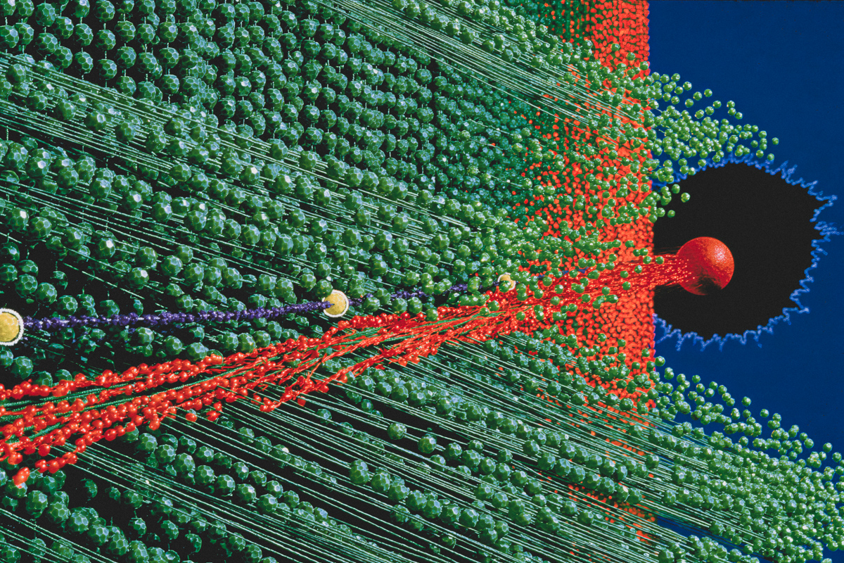 Red Sphere Through Green Beads