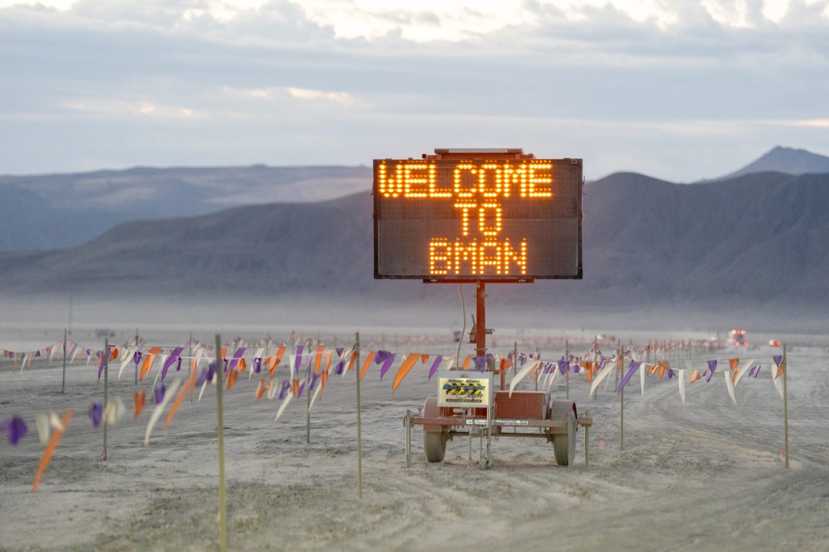 Welcome to Burning Man Sign at the Gate Road