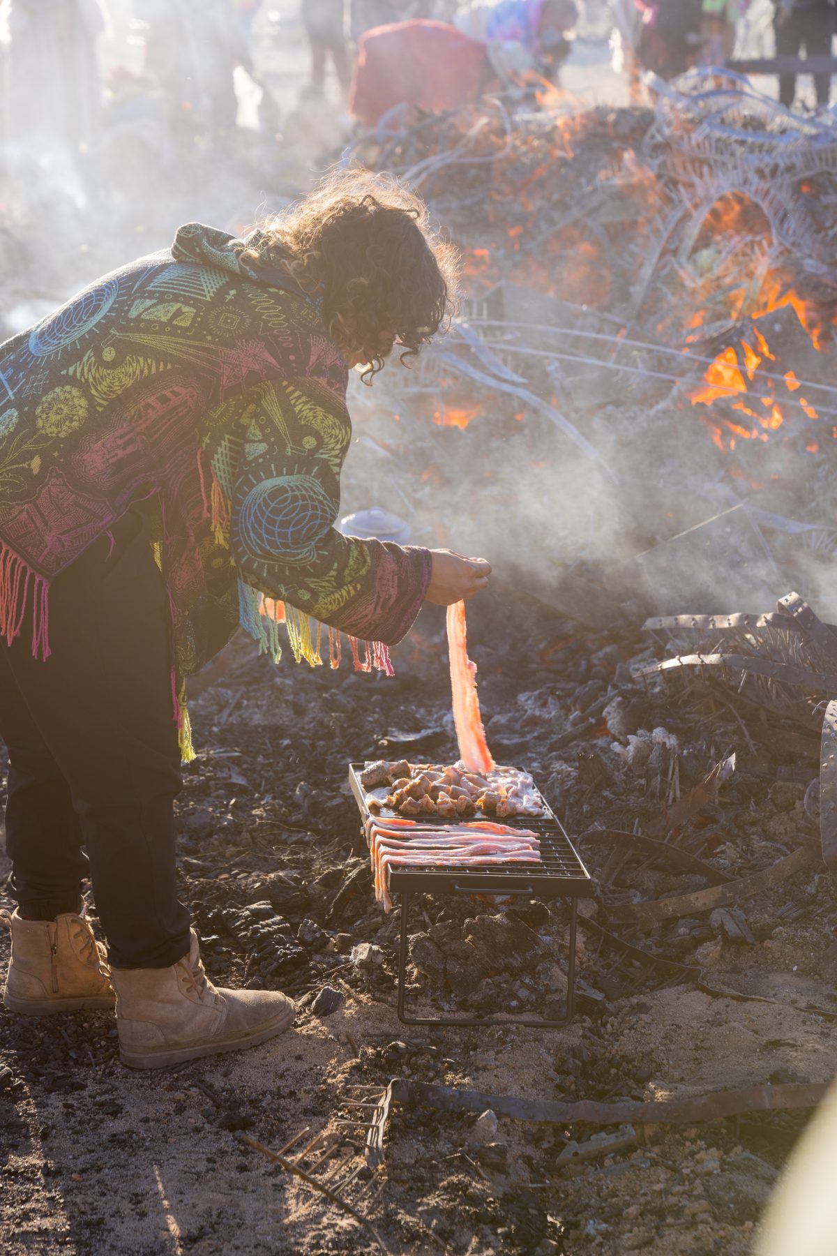 Cooking Bacon on the Man Burn Embers