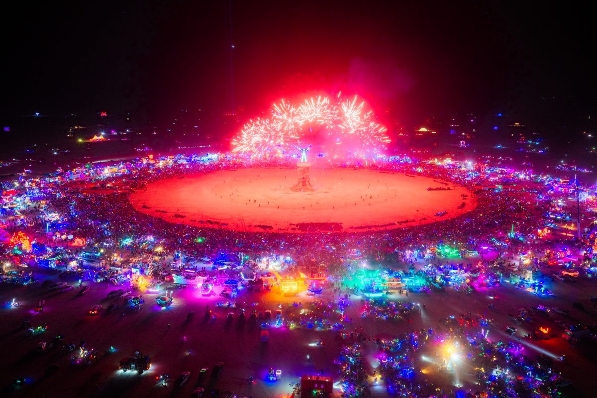 Burning Man 2026 Man Burn Drone Fireworks Shot