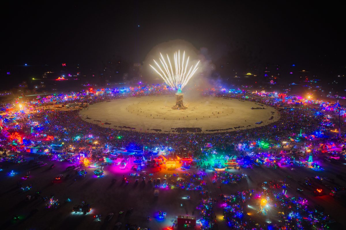 Fireworks at the Burning Man 2026 Man Burn