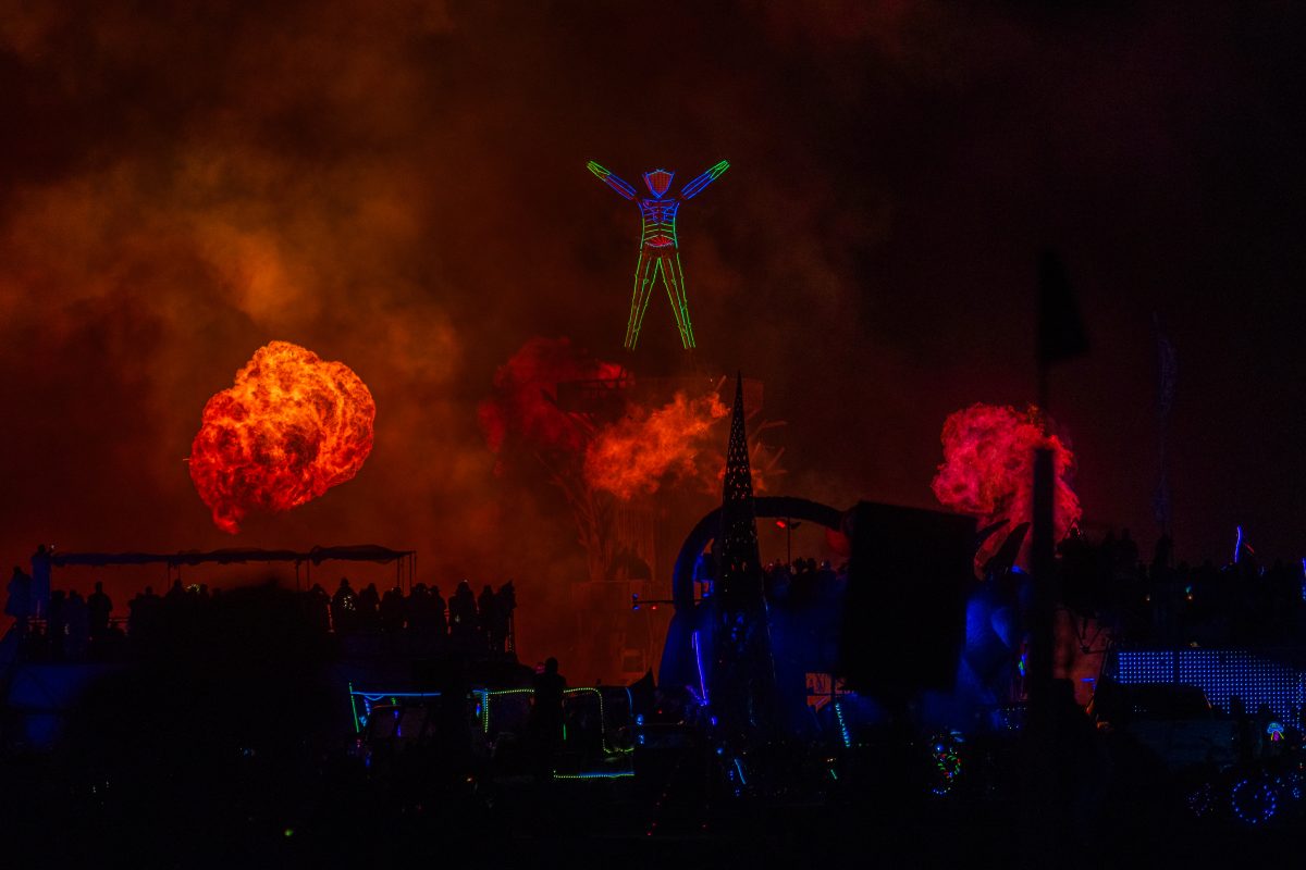 Fireballs at The Man Burn Burning Man 2026