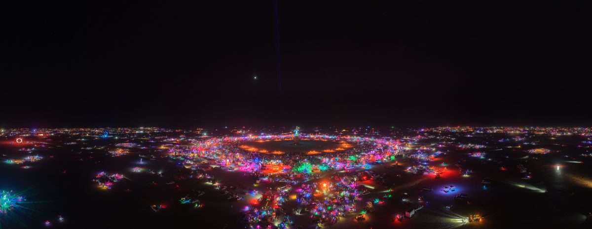 Man Burn Night Aerial Over Black Rock City