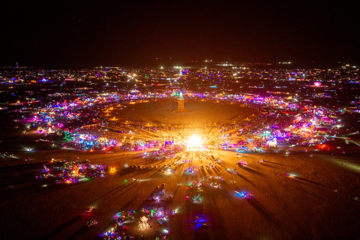 Burning Man 2026 Man Burn Night From Above