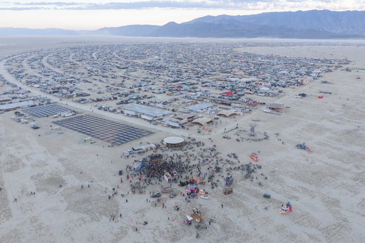 Solar Array and Sunrise Crowd