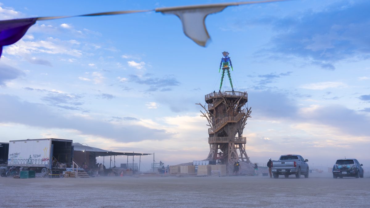 Burning Man 2026 Man Base (build week) - Cryptomeria by Alexander Rose
