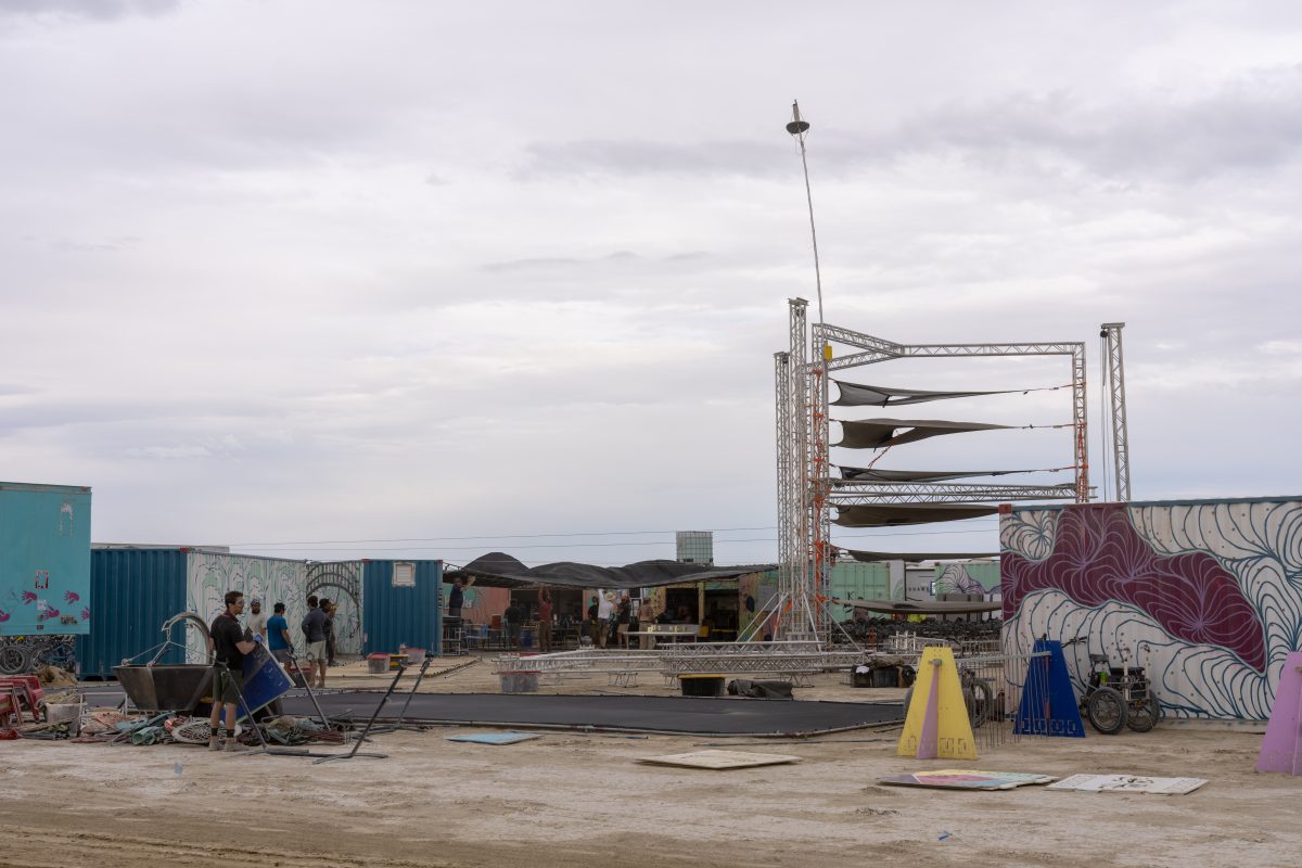 Build Week Crew Raising a Truss Stage