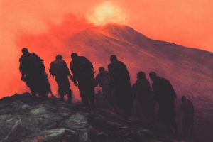 Bonfire Gathering Before the Mountain Burns